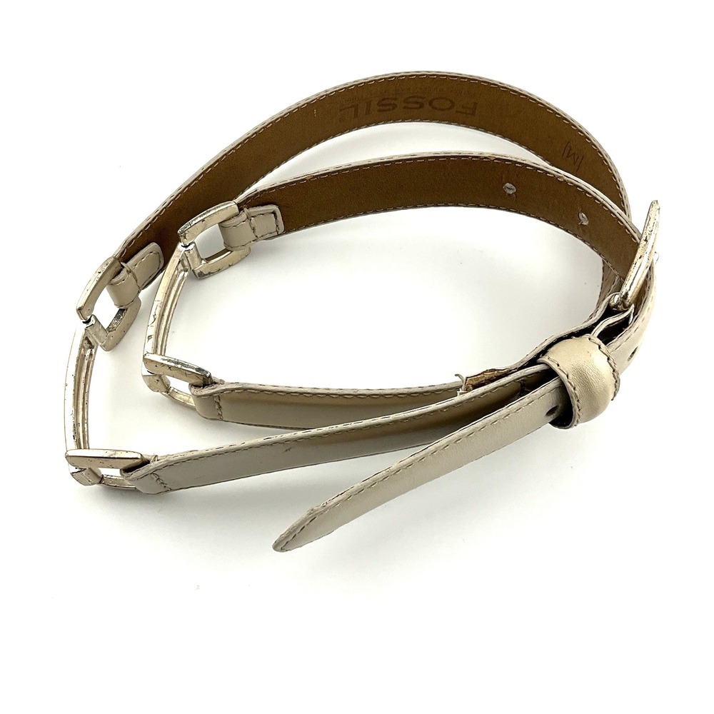 FOSSIL White Ivory Leather & Metal Belt Women Size M 29-33 in